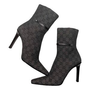 Gucci Navy Grey Monogram Heeled Boots